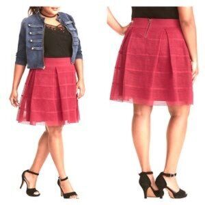 Torrid Striped Sheer Lace Flared Pleated Skirt Pink Size M